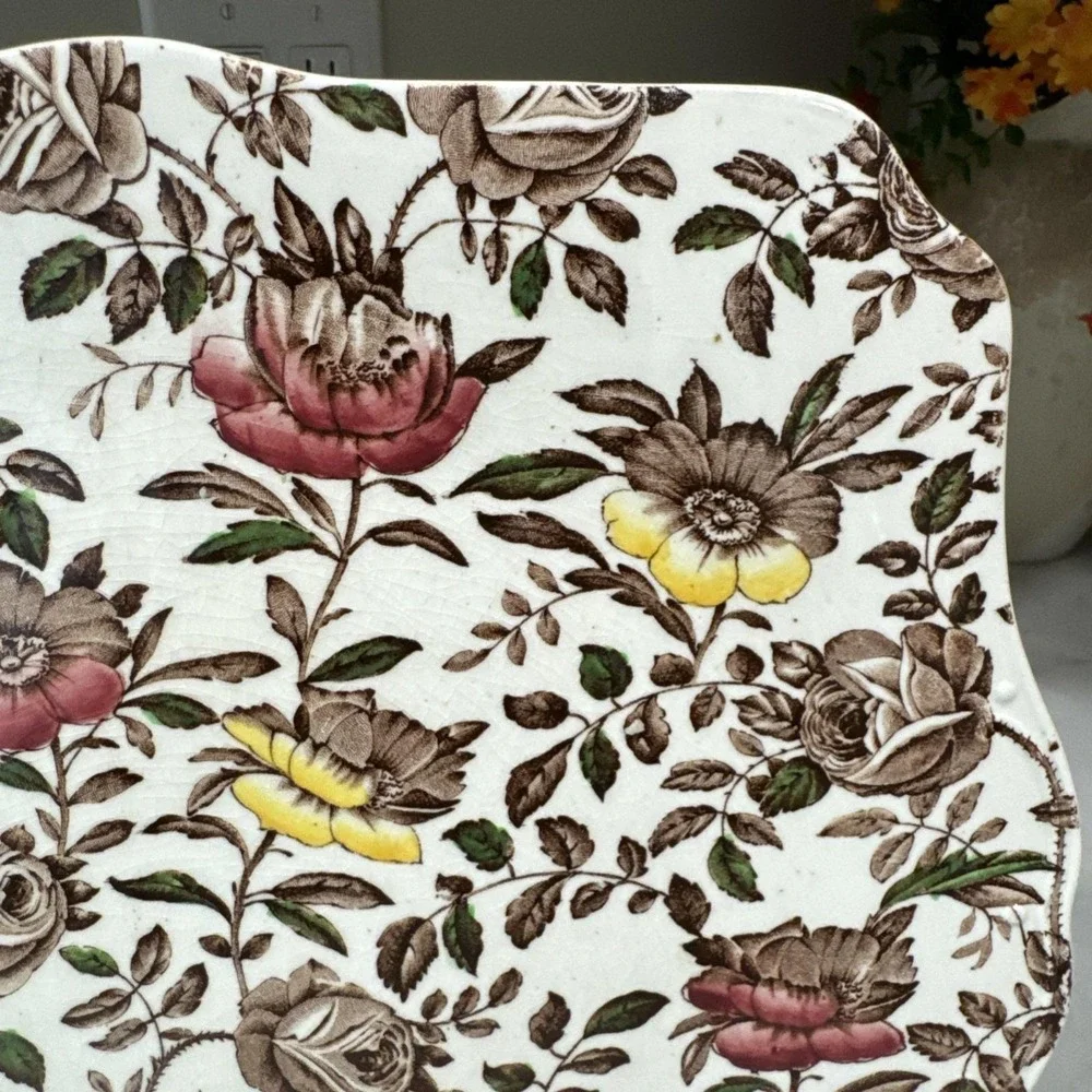 Myott Son & Co Peony & Rose 12 in Oval Serving Platter Staffordshire England VTG